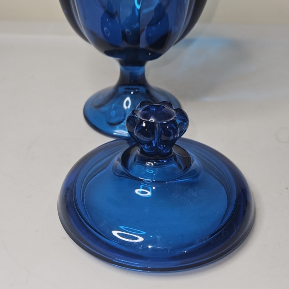 Viking Glass Epic Six Petal Covered Candy Dish Dark Aqua Blue Stunning - Picture 4 of 5